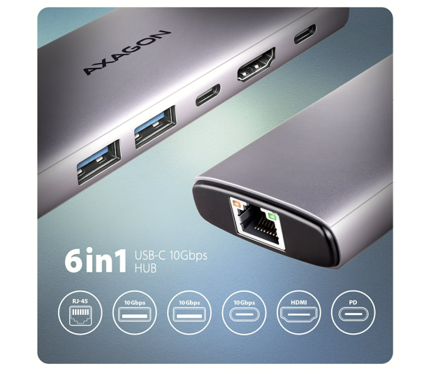 Axagon HMC-6G2L USB-C 10Gbps 6in1 hub - 1485454 - zdjęcie 2